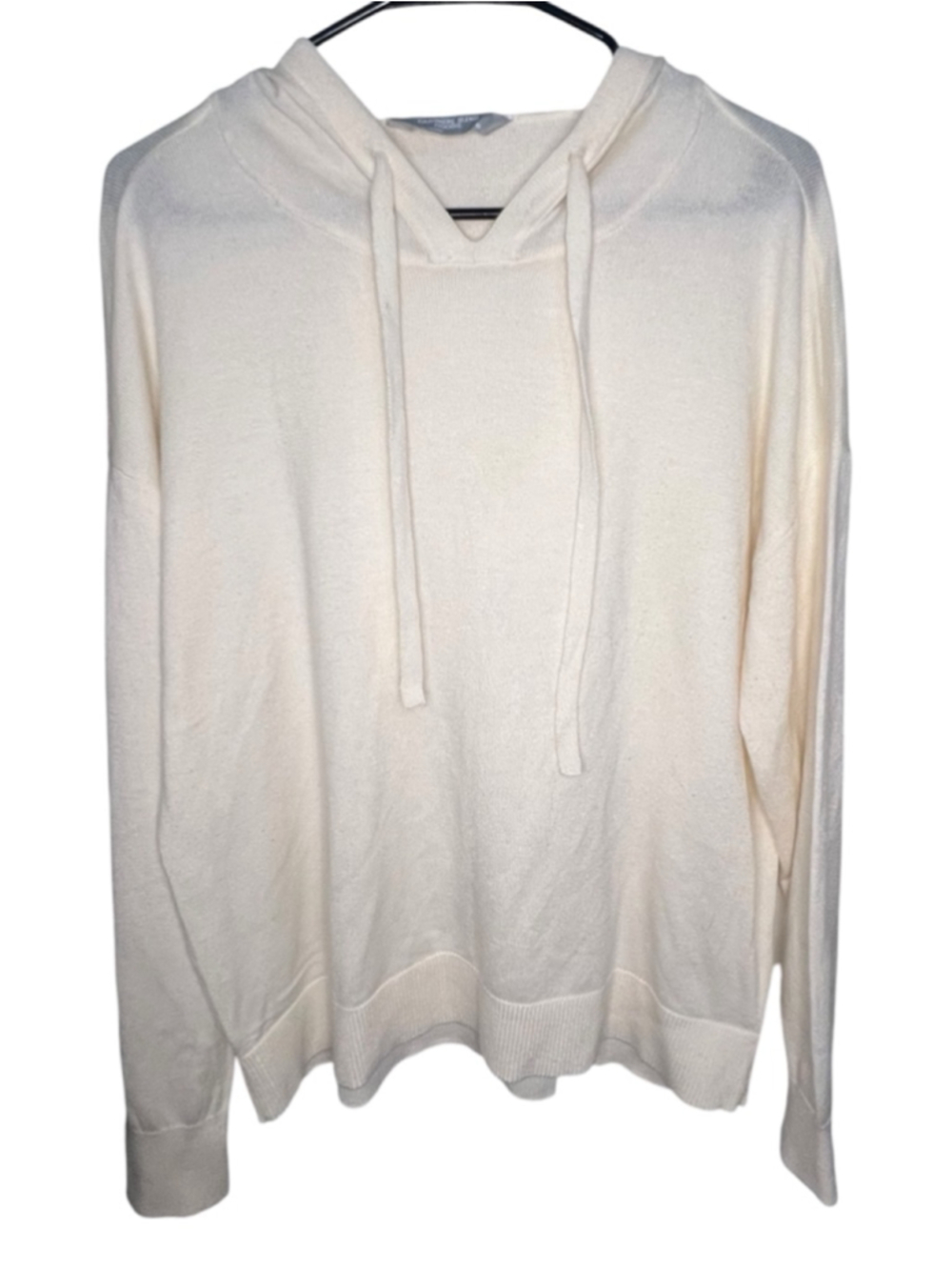 Cashmere Blend Ivory Basic Knit Pullover Hooded Long Sleeve Sweater